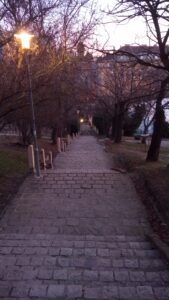 Fotó halszemoptika nélkül, mobillal. A lépcsők környezete nem nagyon látszik, fényt keveset kapott, nem csak témájában rossz a kép, de nem is látszik rajta semmi.